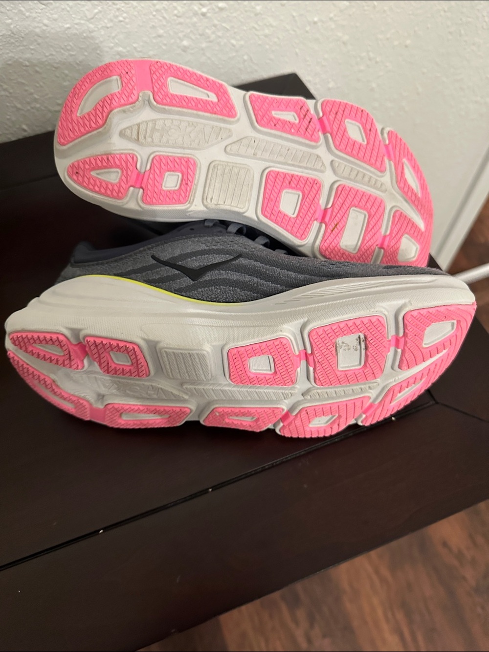 Hoka Bondi Women's Gray and Yellow Athletic Running Shoes - Picture 2 of 7